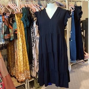 Black flutter sleeved midi